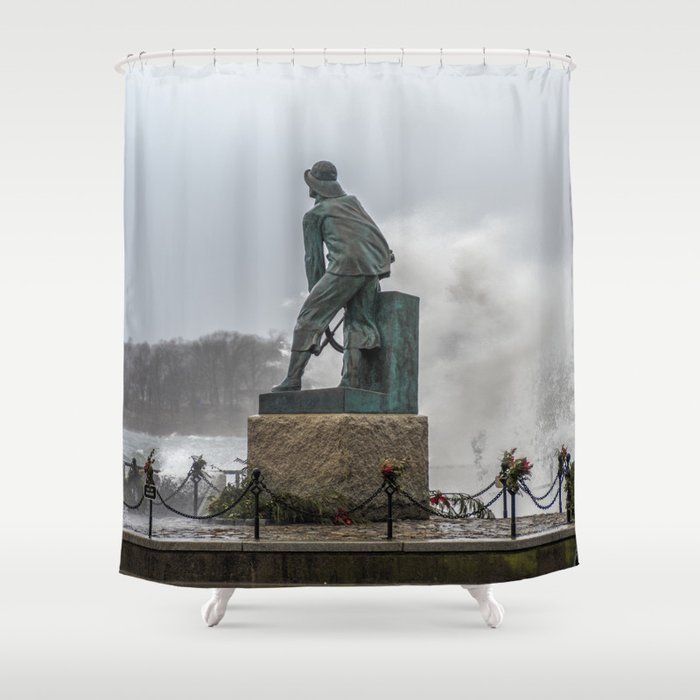 Wave and the Man at the Wheel Shower Curtain