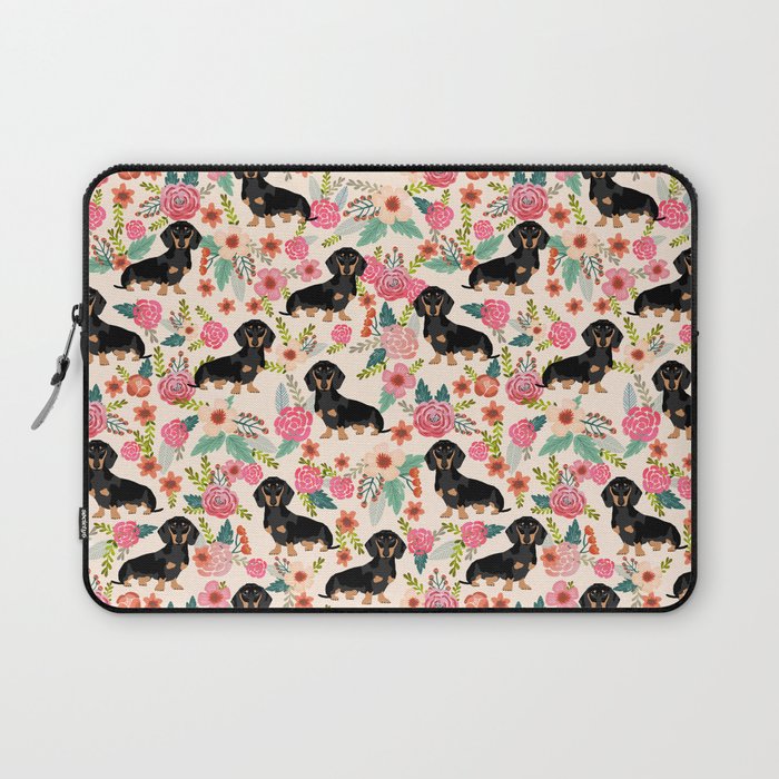 Doxie Florals - vintage doxie and florals gifts for dog lovers, dachshund decor, black and tan doxie Laptop Sleeve