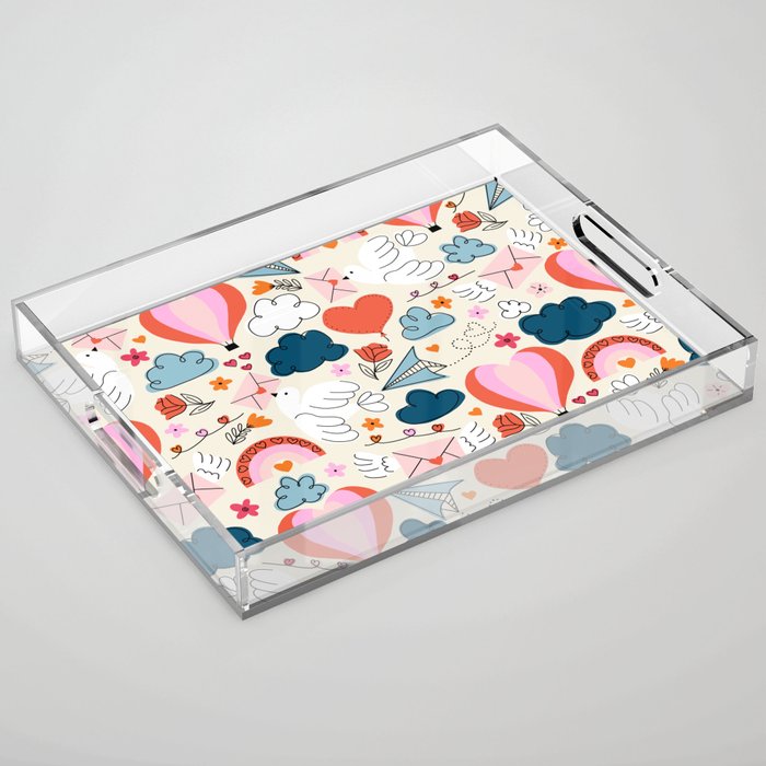 Love Is In The Air Valentines Pattern Acrylic Tray