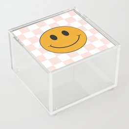 Smiley Face Pink & White Checker Pattern Acrylic Box