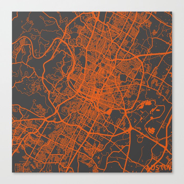 Austin map orange Canvas Print