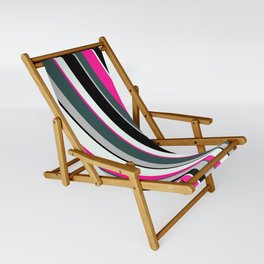 [ Thumbnail: Deep Pink, Dark Slate Gray, Grey, Black, and Mint Cream Colored Lined Pattern Sling Chair ]