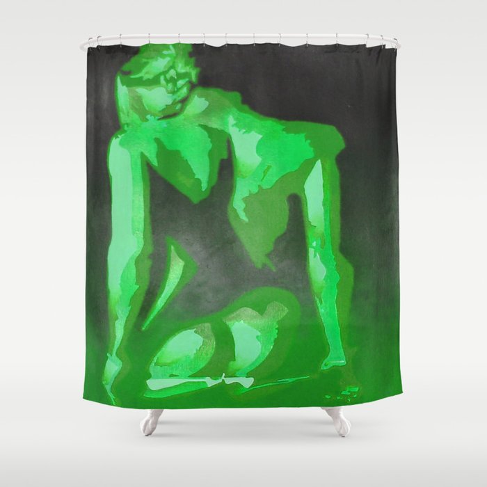 Beautiful Young Woman Wearing Plaits and Panties (Green) Shower Curtain