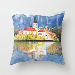 Church of the Assumption in Lake Bled Slovenia Throw Pillow