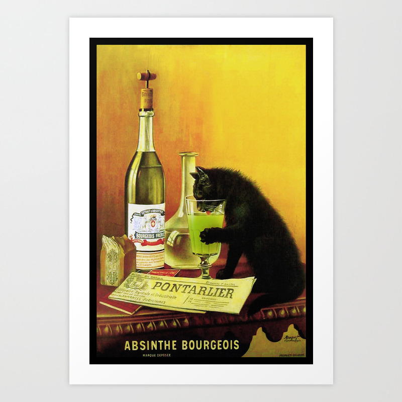 Black Cat Drinking Absinthe Art Print By Glimmersmith Society6