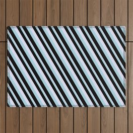 [ Thumbnail: Lavender, Light Blue, and Black Colored Lined Pattern Outdoor Rug ]