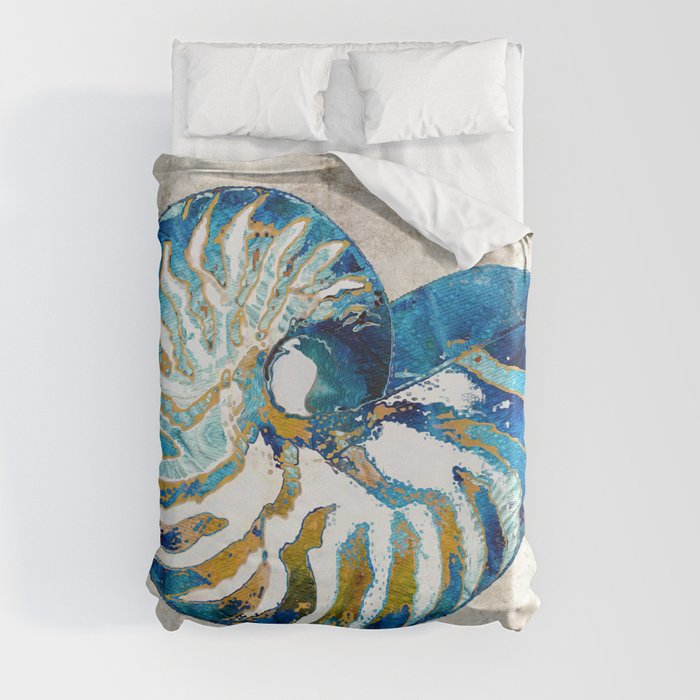 Beachy Art - Nautilus Shell Bleu - Sharon Cummings Duvet Cover