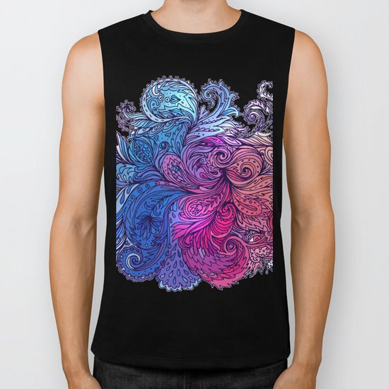 Blue Floral Indian Pattern Biker Tank