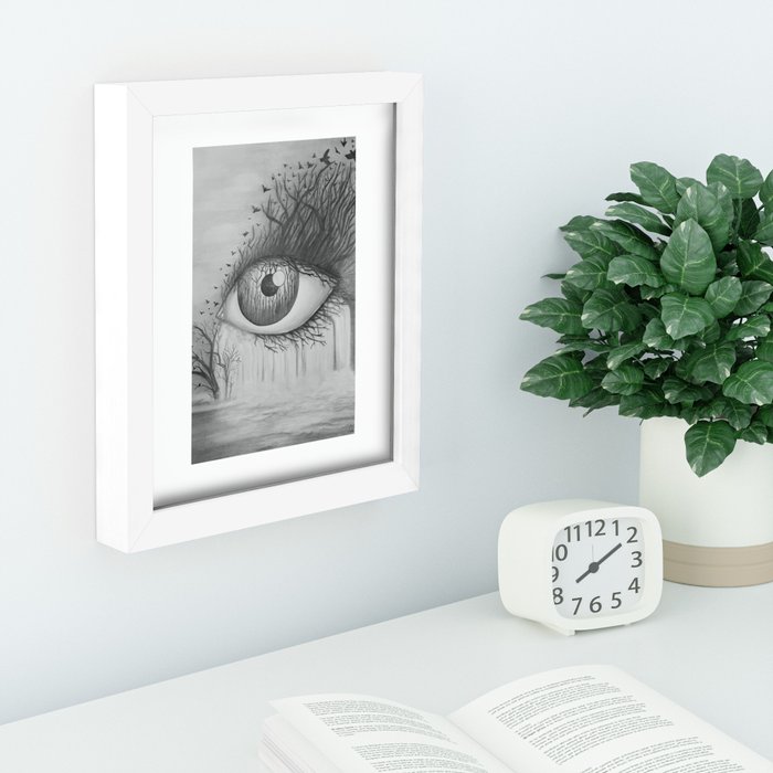 Eye with Waterfall Pencil Drawing Recessed Framed Print by RedChanteuse