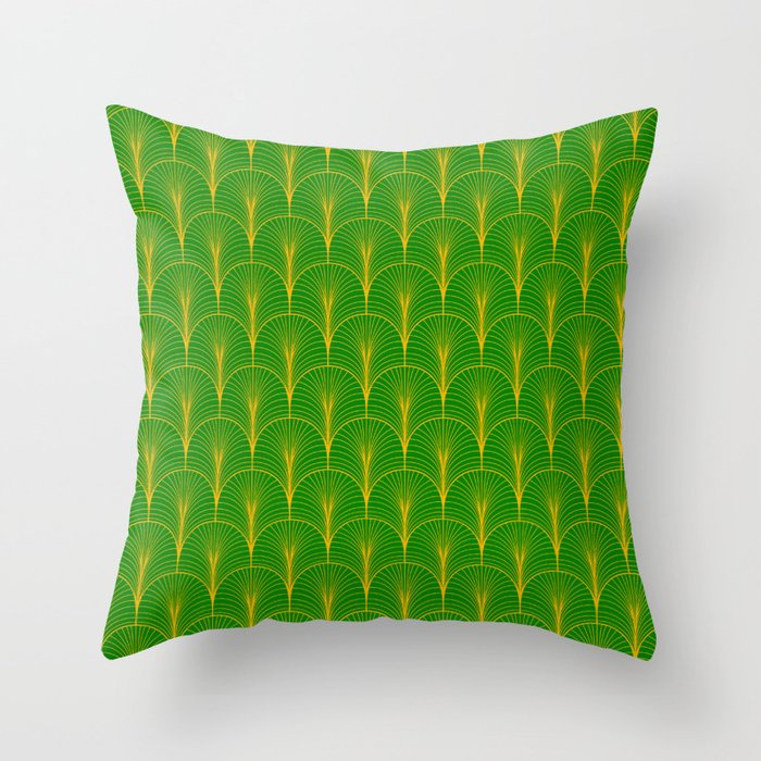 Green Golden Art Deco Arch Pattern Throw Pillow