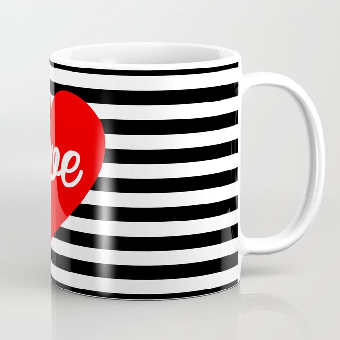 Red Heart Love Typography Black Stripes Coffee Mug By Alma Design