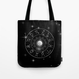 Zodiac astrology circle Silver astrological signs with moon sun and stars Tote Bag