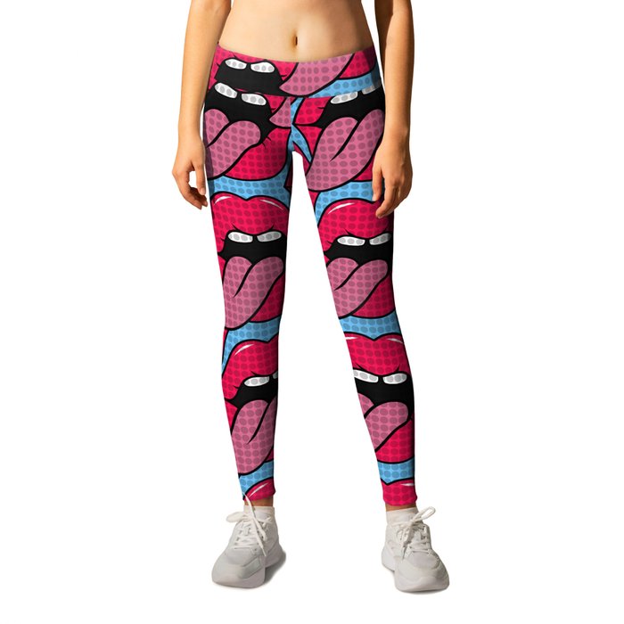 lips with tongue out super cool pop art cartoon pattern Leggings