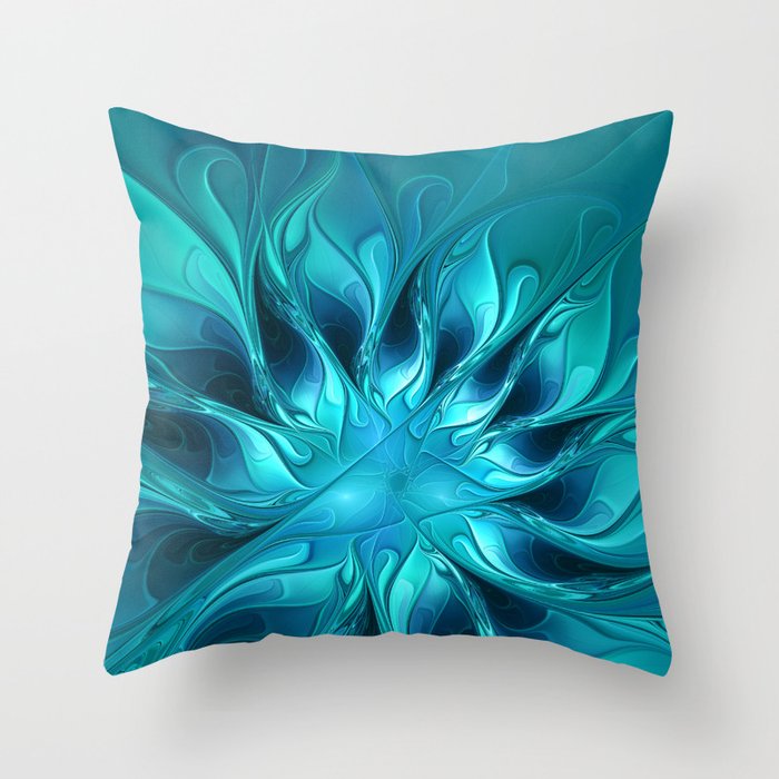 Blue Fantasy, Striking Abstract Fractal Art Throw Pillow