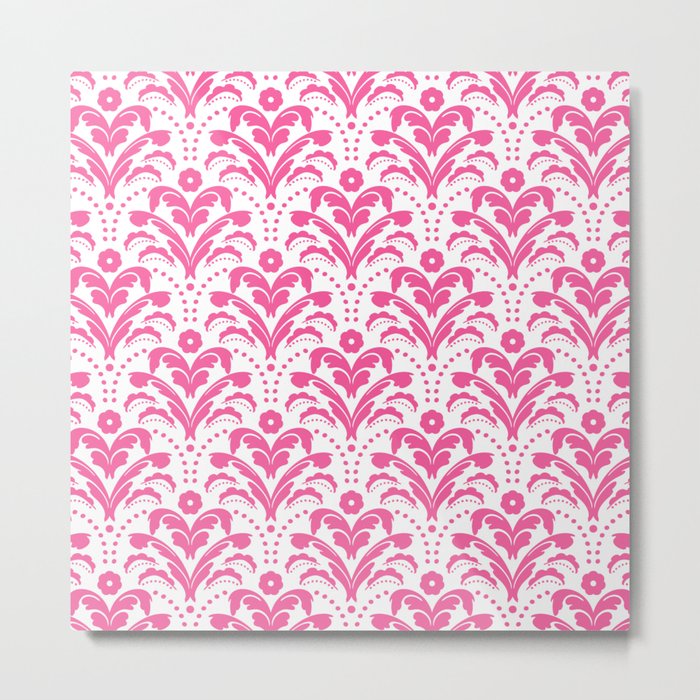 Pink Art Deco Floral Damask Metal Print