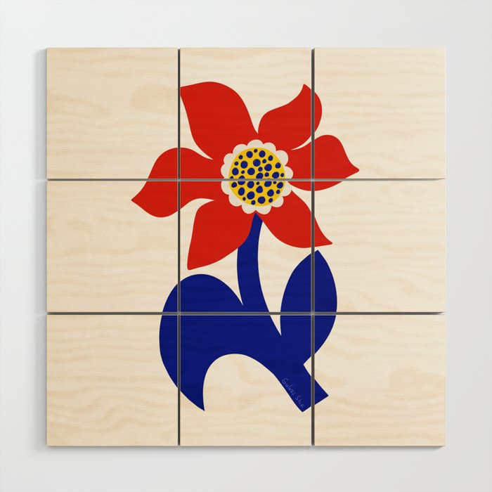 Blue Red Flower #2 white background Wood Wall Art