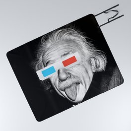 Albert Einstein with 3D glasses Picnic Blanket