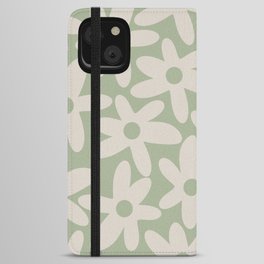 Daisy Time Retro Floral Pattern in Sage Green and Beige iPhone Wallet Case