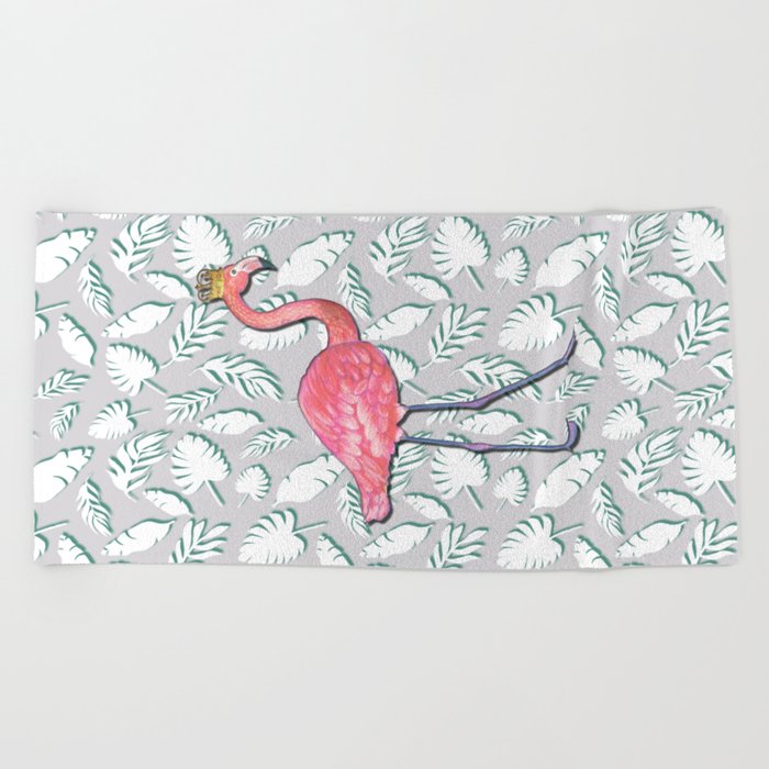 Flamingo Queen Gray and white tropical Vibes Beach Towel