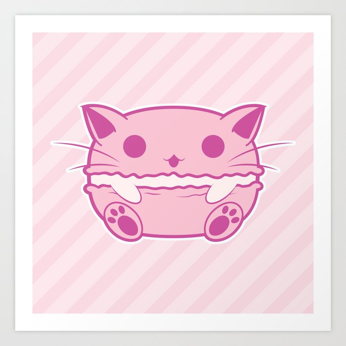 Pink Kawaii Cat Macaroon Art Print