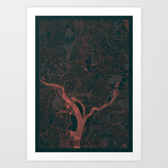 Washington Map Red Art Print