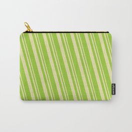 [ Thumbnail: Pale Goldenrod & Green Colored Lines Pattern Carry-All Pouch ]