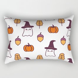 cute cartoon halloween pattern background with ghosts, pumpkins, leaves and acorns Rectangular Pillow
