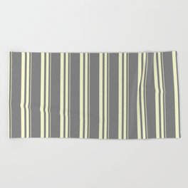 [ Thumbnail: Grey and Light Yellow Colored Striped/Lined Pattern Beach Towel ]