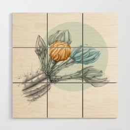 Cactus in Bloom — Graphite Pencils and Digital Wood Wall Art