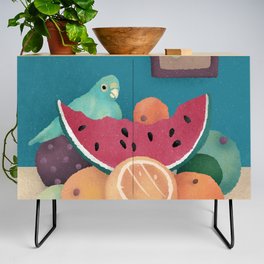Parrot with Fruit Still Life Credenza