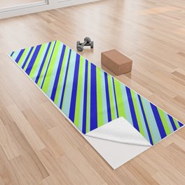 [ Thumbnail: Turquoise, Light Green, and Blue Colored Stripes Pattern Yoga Towel ]