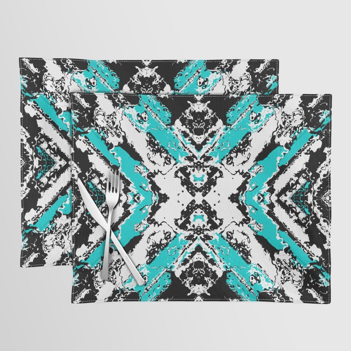 Blue Changes - Abstract black, white and blue Placemat