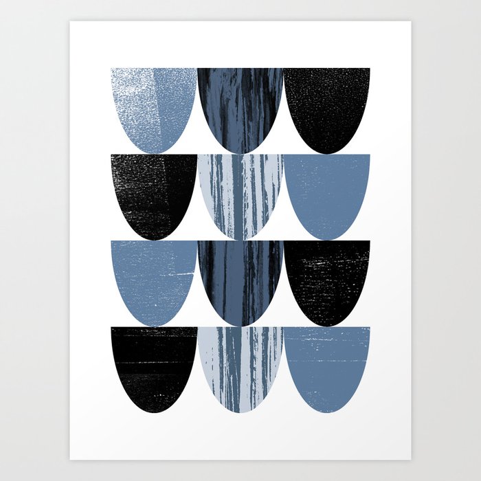 Scallop Pattern in Blue and Black Art Print