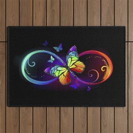 Infinity with Rainbow Butterfly Outdoor Rug