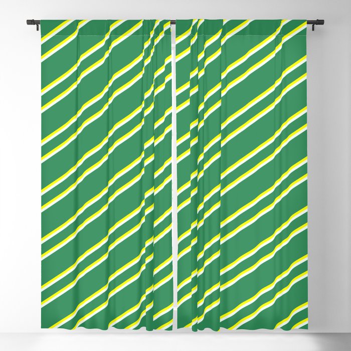 Sea Green, Yellow, and Mint Cream Colored Lined/Striped Pattern Blackout Curtain