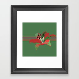 Lily - Floral Stripe Art Pattern on Green Framed Art Print
