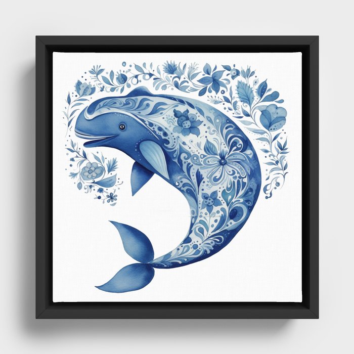 Blue Whale Joy Framed Canvas