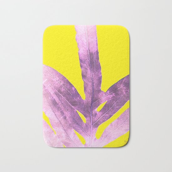 Green Fern on Bright Yellow Inverted Bath Mat