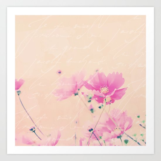 Pastel Pink Flowers mixed media art Art Print