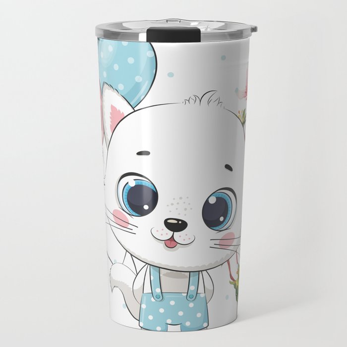 cute cat play with happiness Travel Mug