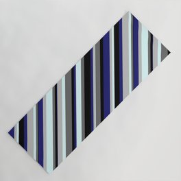 [ Thumbnail: Vibrant Grey, Light Cyan, Dim Grey, Black, and Midnight Blue Colored Striped/Lined Pattern Yoga Mat ]