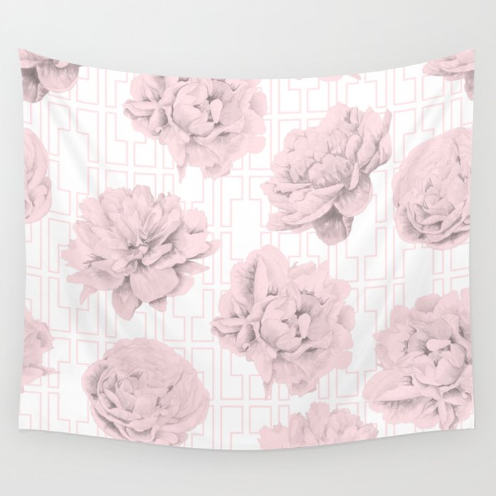 Rose Garden Pink Flamingo Mid Century Lattice Wall Tapestry By