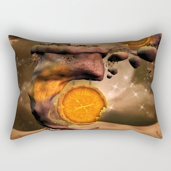 Fantasy world with flying rocks with clocks Rectangular Pillow