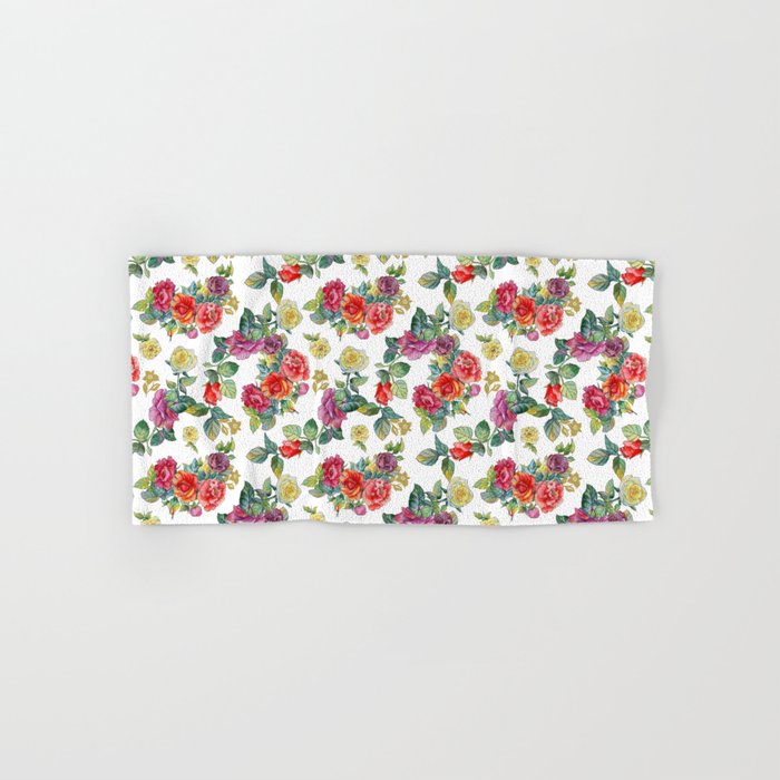 Seamless pattern with watercolor multicolored roses Hand & Bath Towel