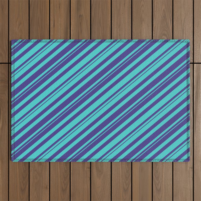 Dark Slate Blue and Turquoise Colored Striped/Lined Pattern Outdoor Rug