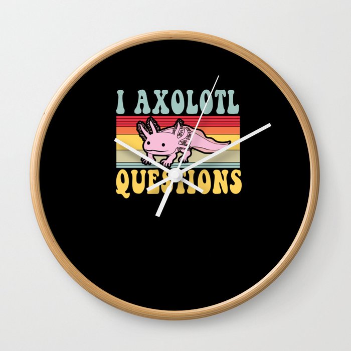 Retro Axolotl Questions Fish Cartoon Cute Axolotl Wall Clock
