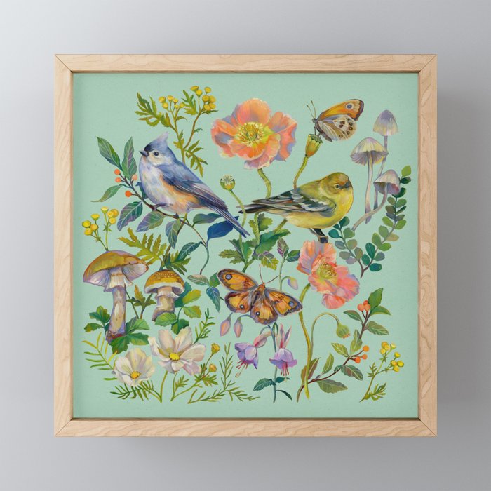 Flower Birds Garden Framed Mini Art Print