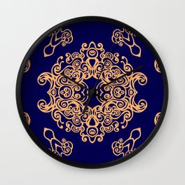 Classical Golden and Blue Cirrus Cloud Pattern Wall Clock