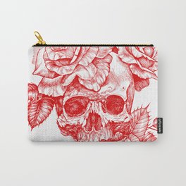 Roses and Human Skull - Red Carry-All Pouch