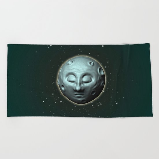 Moon over starry sky Beach Towel